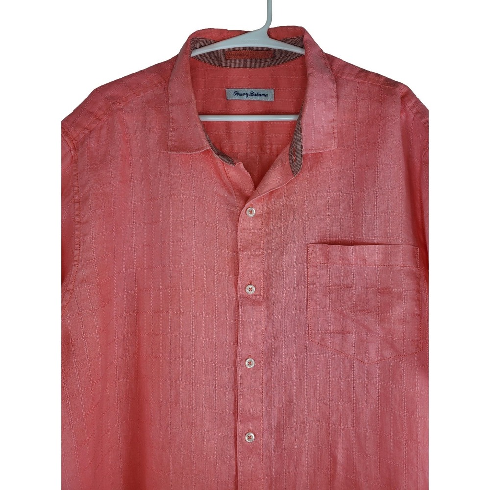 Tommy Bahama 100% Linen Shirt Mens XL Pink Coral Short Sleeve Button Front